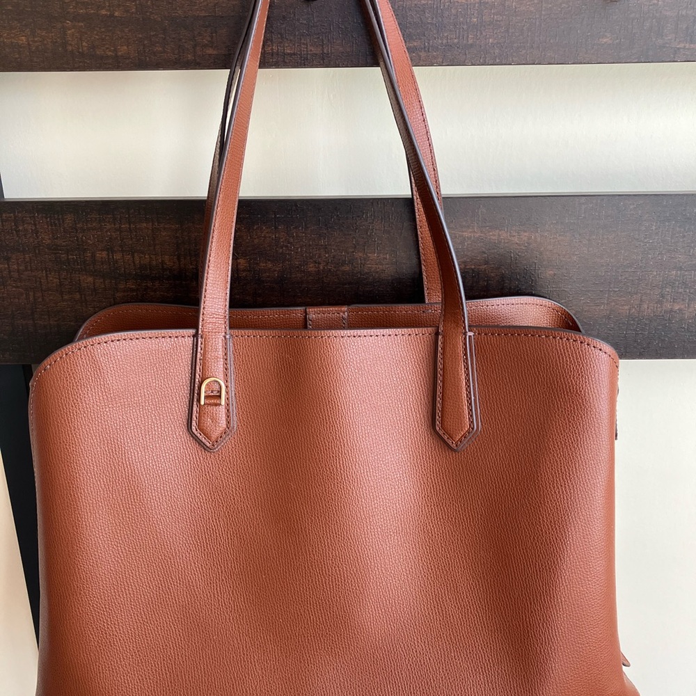 Elegant Brown Leather Tote Bag with matching wallet